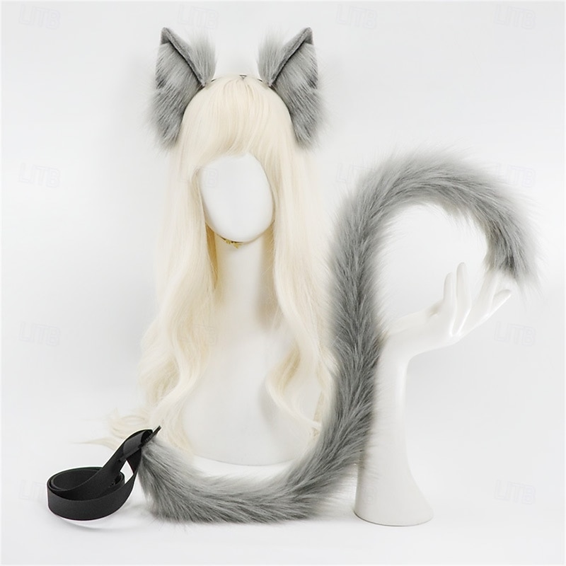 Furry Cat Tail and Animal Ear Headband Set – Fox Tail & Cat Ears for Halloween Cosplay, Anime Costume, Party, and Stage Performance2