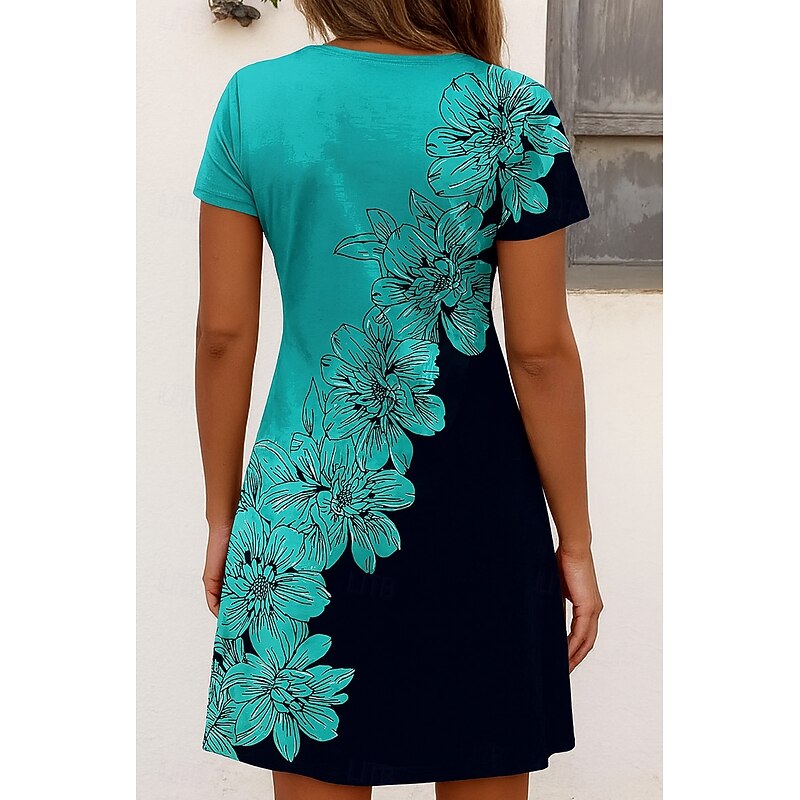 Women's Midi Dress T Shirt Dress Tee Dress Sundress A Line Dress Vacation Casual Beach Going out Beach Regular Fit Floral Graphic Short Sleeve V Neck White Blue Green Dark Blue Summer Spring2