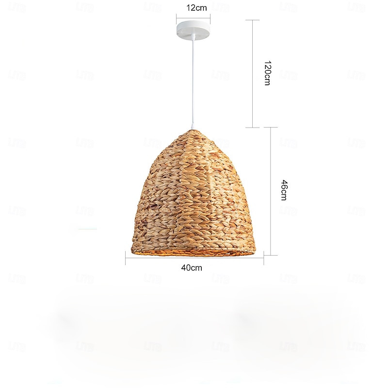 Country Vintage Pendant Light, Rattan Material, 46cm Height, Warm White/White Light, E26 E27, Adjustable Chain4