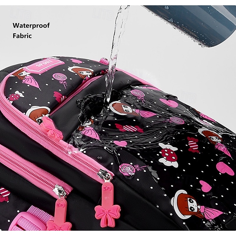 Girls Cartoon Backpack for School – Cute Printed Bookbag with Cat Ears and Pom-Pom Charm, Lightweight Waterproof Schoolbag for Elementary Kids4