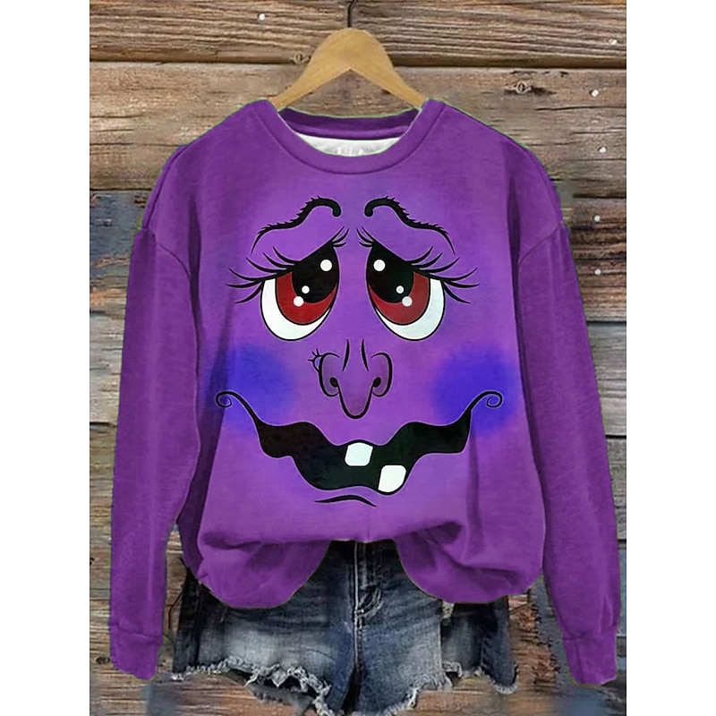 Halloween Women's Sweatshirts Monster Graphic Witch Casual Long Sleeve Crew Neck Regular Tops Street Dailywear Casual Print Blue Purple Green Khaki Fall Winter2