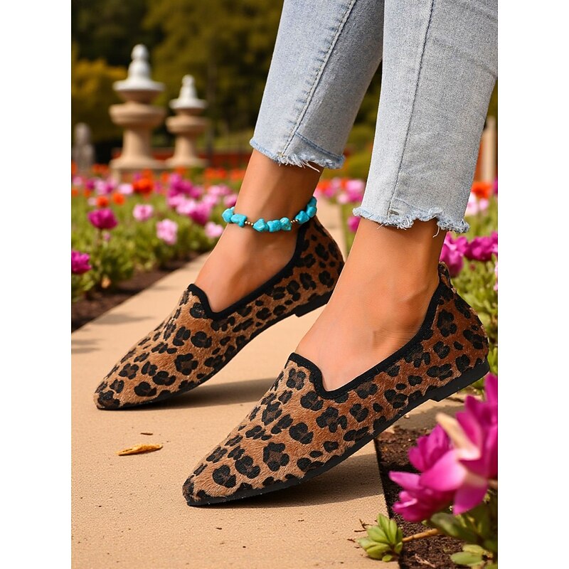 Women's Leopard Print Loafers - Casual Animal Print Slip-On Flats, Pointed Toe Comfortable Walking Shoes for Daily Wear, Outdoor Strolls, and Travel4