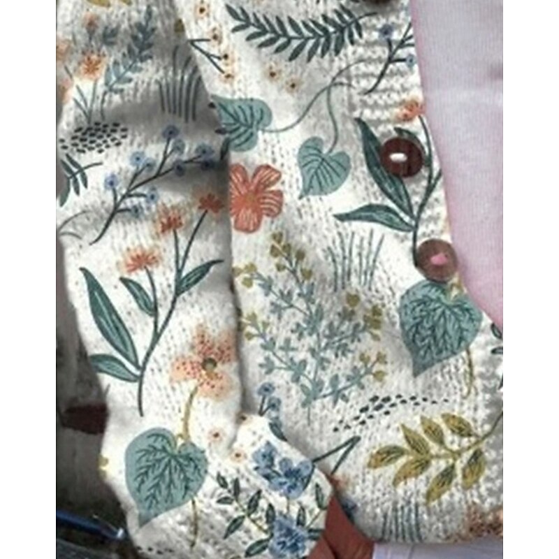 Women's Sweater Cardigan Fashion Streetwear Daily Floral Ribbed Open Front Knitted Print Long Sleeve Crop Tops Knit Holiday Going out Weekend White Blue Fall Winter4