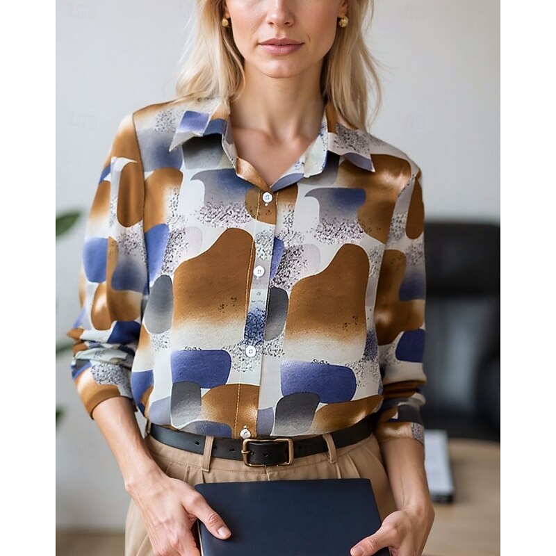 Women's Blouse Dressy Tops Chiffon Tops Floral Color Block Elegant Daily Stylish Long Sleeve Shirt Collar Regular Tops Work Daily Buttons Print Black Blue Brown Green Beige Spring, Fall, Winter4