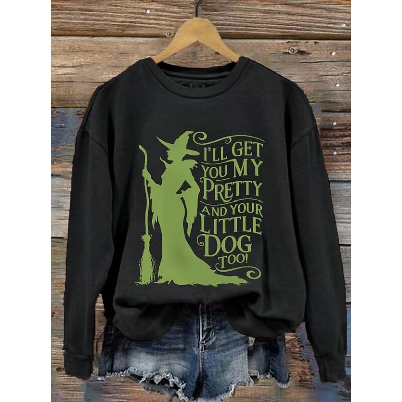 Halloween Women's Pullover Sweatshirt Witch Graphic Fashion Casual Long Sleeve Crew Neck Round Neck Regular Tops Street Dailywear Casual Print Black White Purple Green Gray Fall Winter2