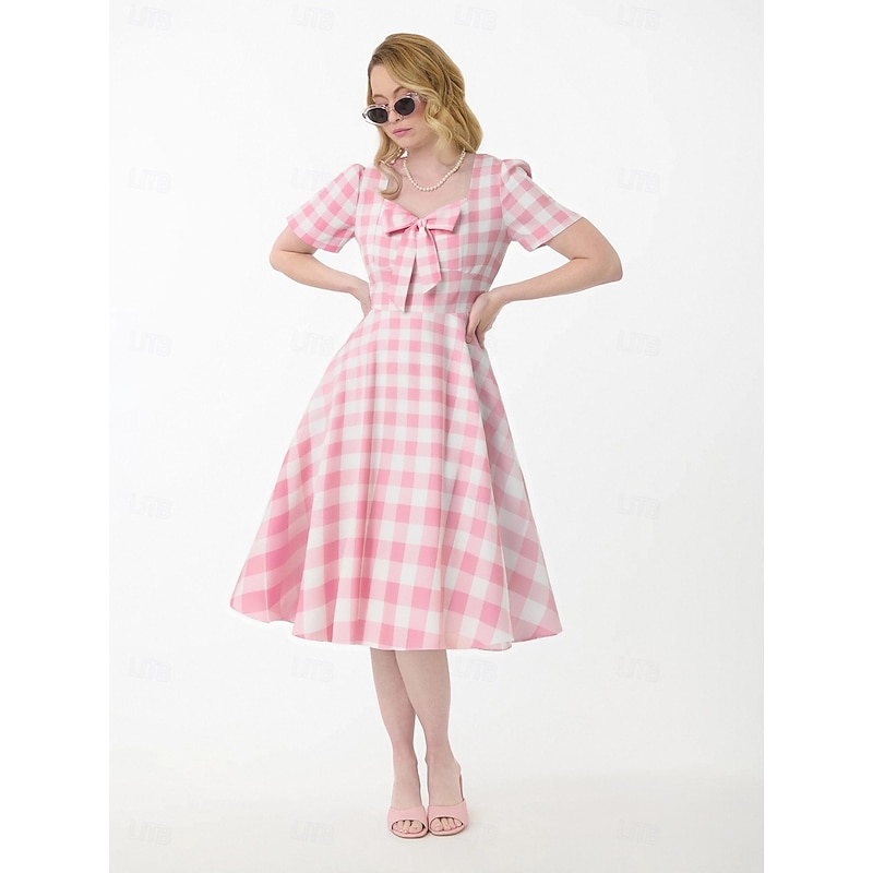 Retro Vintage 1950s Rockabilly Knee Length Dress Swing Dress Flare Dress Plaid / Check Checkered Gingham Fancy Dress Women's Carnival Masquerade Vacation Dailywear Retro Theme Party Adults Dress