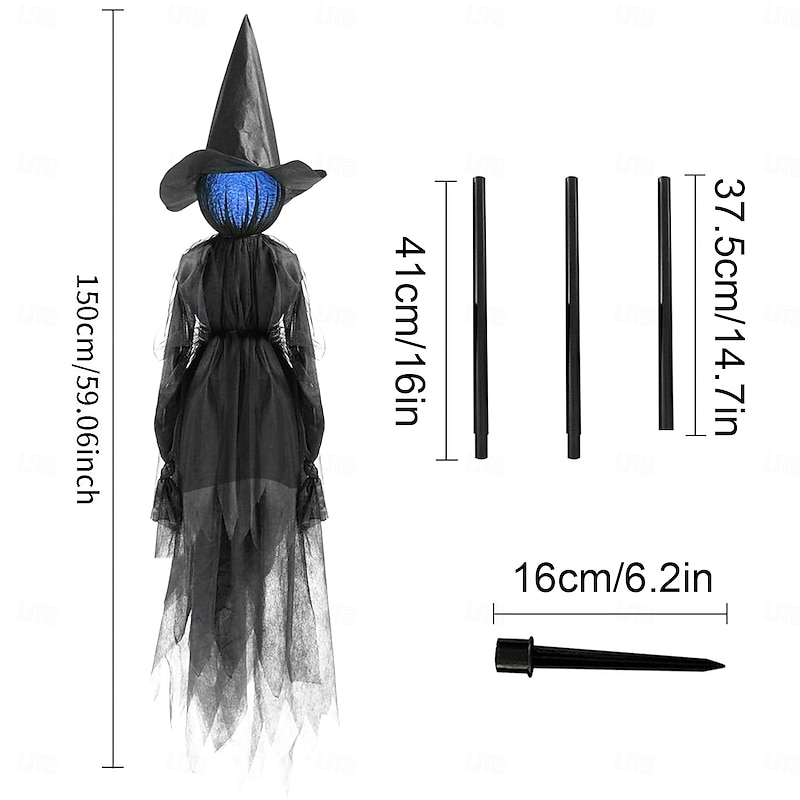 3 Pack Witches Halloween Decorations Outdoor, 6 FT Lighted Witch Stakes Yard Decoration with Change Colors, Life Size Scary Witch Trio Halloween Props for Lawn Grave Party4