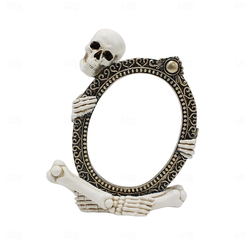 Halloween Resin Skeleton Mirror Frame Figurine, Spooky Decoration for Garden, Yard, Planter, and Home Display, Ghost Festival Ornament4
