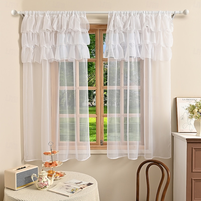 Kitchen Short Curtains with Ruffle Tape, Modern Curtains with Ruffles, Window Curtains for Living Room, Bedroom, Kitchen