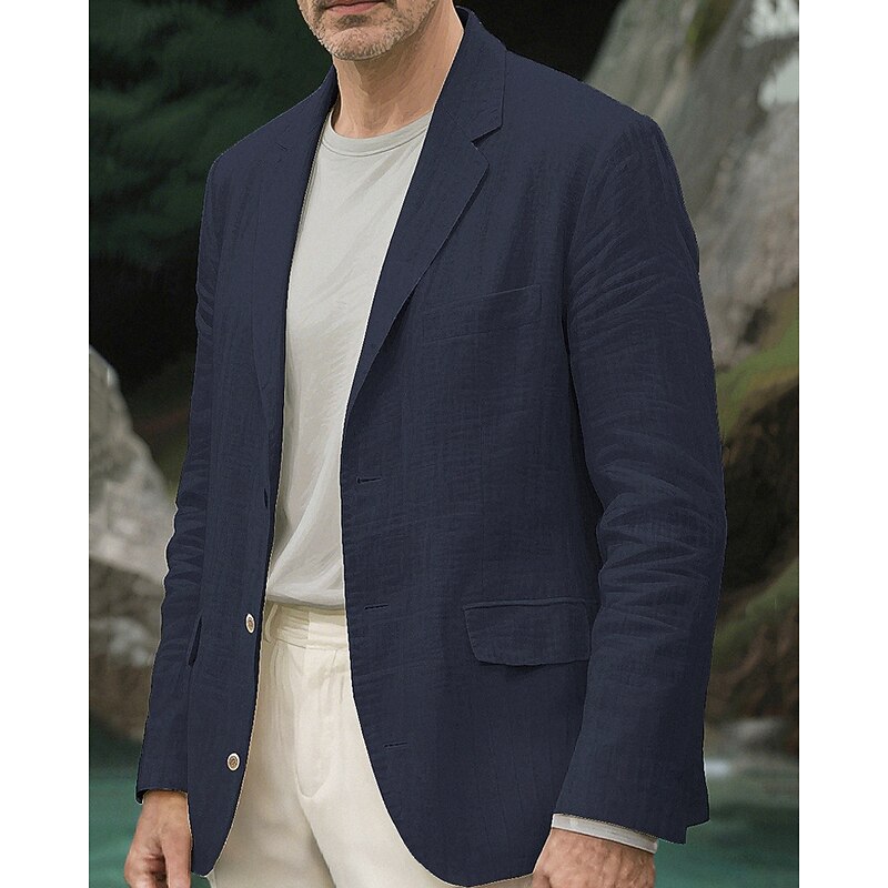 Men's Blazer Business Cocktail Party Wedding Party Fashion Casual Spring Fall Polyester Plain Pocket Buttons Comfortable Single Breasted Blazer Light Green Navy Blue Brown khaki2