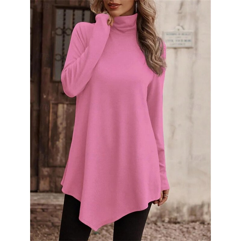 Women's T shirt Long Sleeve Graphic Plain Stylish Classic Casual Long Sleeve Turtleneck Tops Party Evening Wear Daily Going out Asymmetrical Black White Pink Blue Fall Winter Spring Fall Prefall3