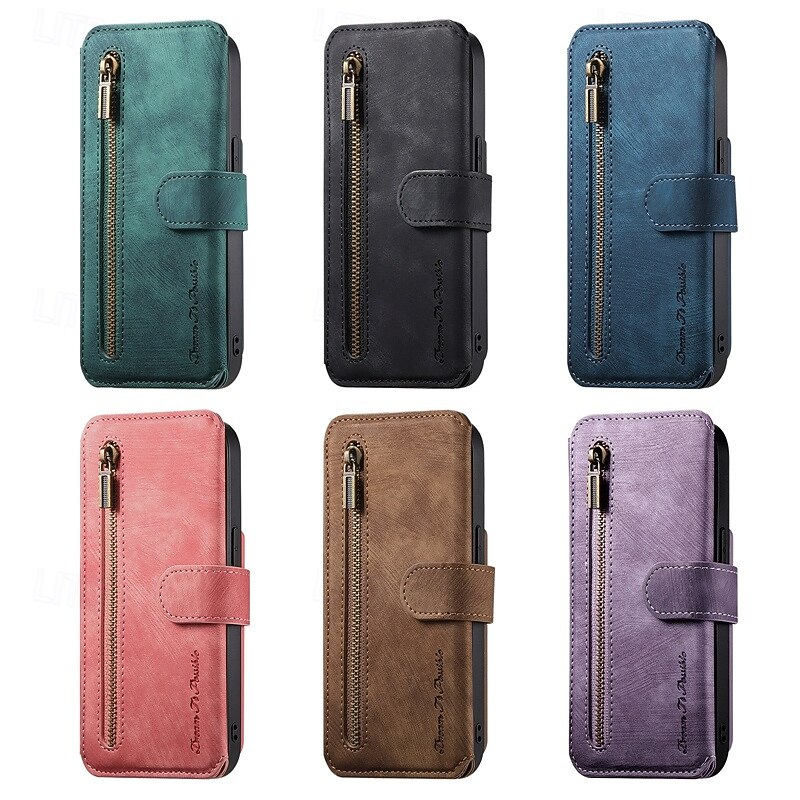Phone Case For Samsung Galaxy S25 S25 Edge S24 S23 Ultra Plus S22 Plus  Ultra A55 5G A35 5G A25 A15 A14 Wallet Case Zipper Kickstand Card Slot Retro TPU PU Leather2