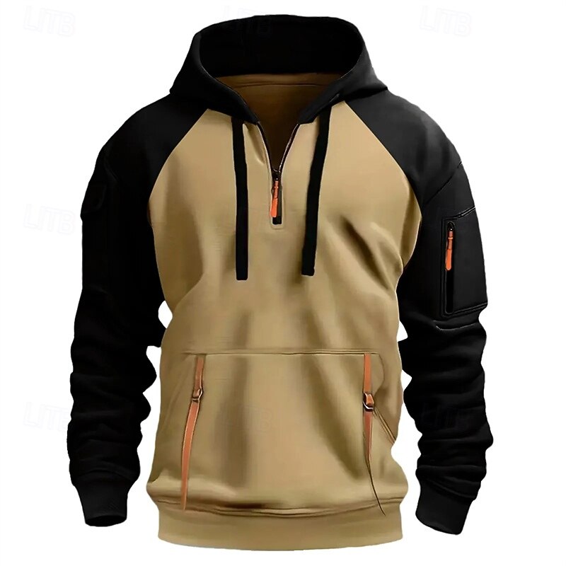 Men's Hoodie Quarter Zip Hoodie Black Camel Dark Gray Hooded Color Block Patchwork Pocket Quarter Zip Sports & Outdoor Daily Holiday Polyester Streetwear Basic Casual Spring Autumn / Fall Clothing