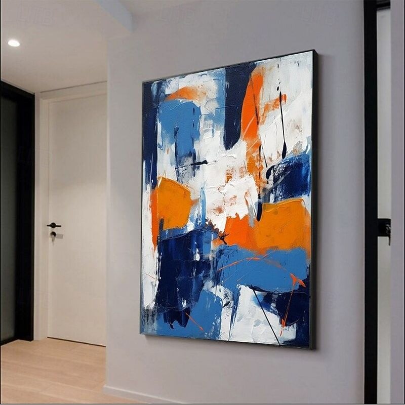 Hand-painted Abstract Original Textured Blue Yellow Acrylic Oil Painting Canvas Wall Art Decoration Paintings for Home Decor Rolled Frameless Unstretched Painting4