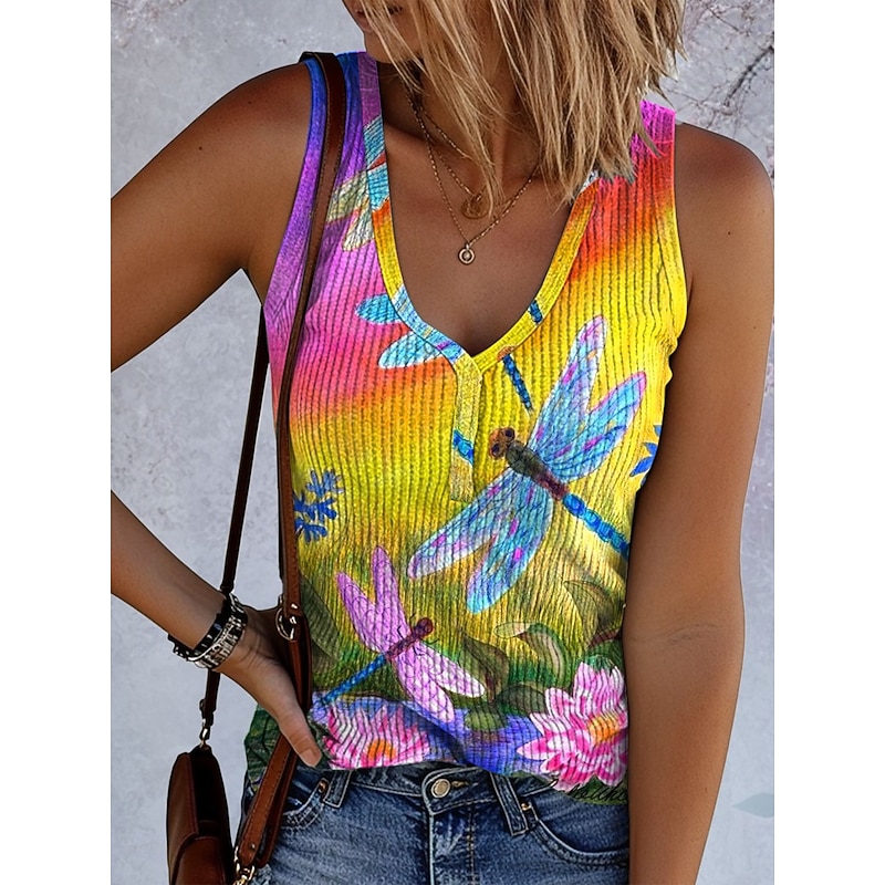 Women's Camisole Tank Top Ombre Graphic Animal Vintage Tropical Stylish Sleeveless Sleeveless V Neck Regular Tops Daily Print Yellow Blue Purple Summer Spring