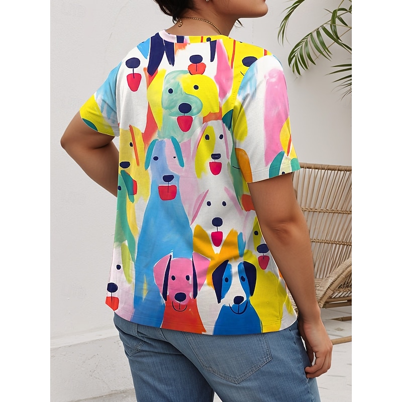 Women's Plus Size Tops T Shirt Graphic Animal Print Short Sleeve Crew Neck Casual Daily Polyester Spring Fall Black Yellow2