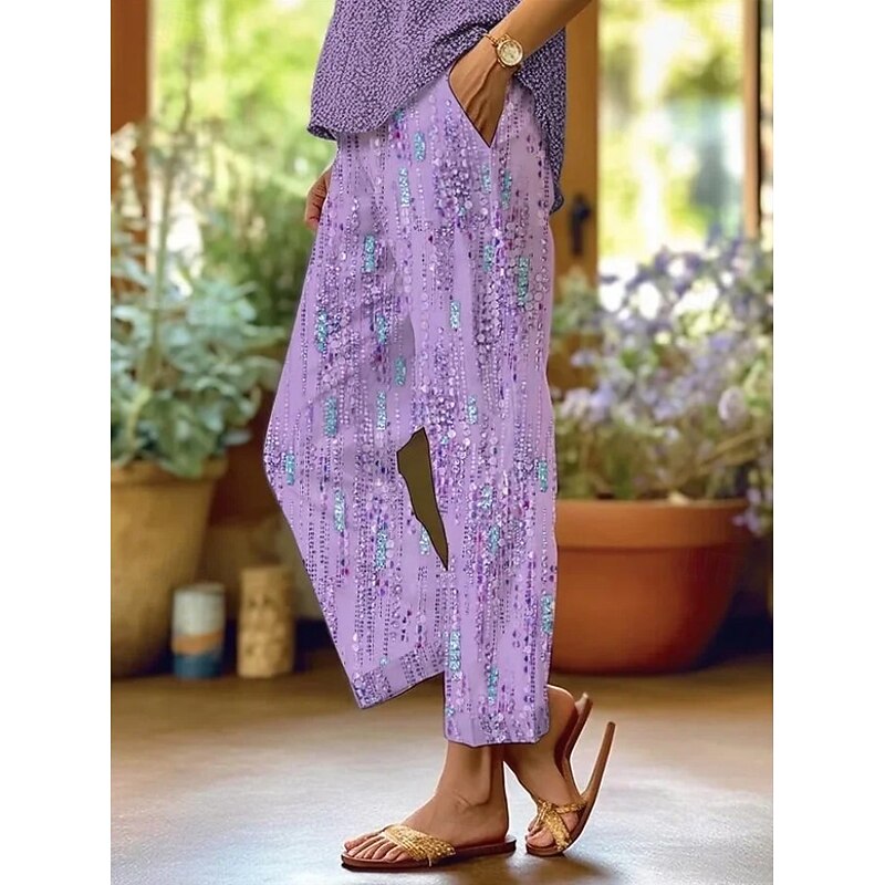 Women's Skinny Elegant Vacation Vintage Full Length High Waist Graphic Striped Printing Soft Breathable Micro-elastic Outdoor Daily Ash Robin's Egg Blue Pink Purple Summer Spring Loose Fit