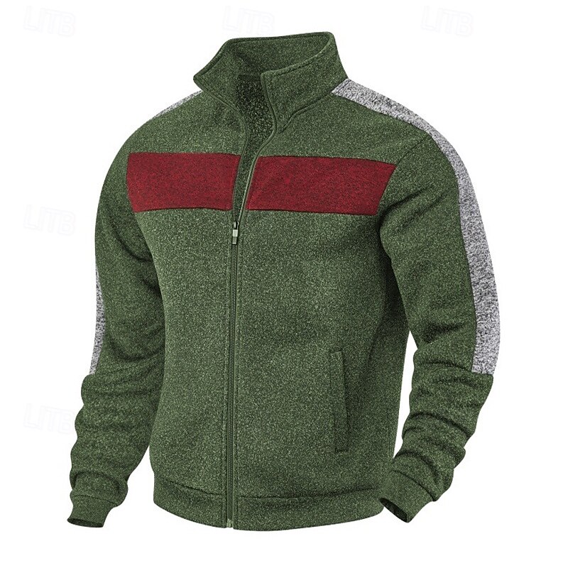 Men's Sweatshirt Full Zip Sweatshirt Black Red Green Light Grey Dark Gray Standing Collar Plain Patchwork Sports & Outdoor Casual Daily Streetwear Cool Sportswear Spring &  Fall Clothing Apparel3