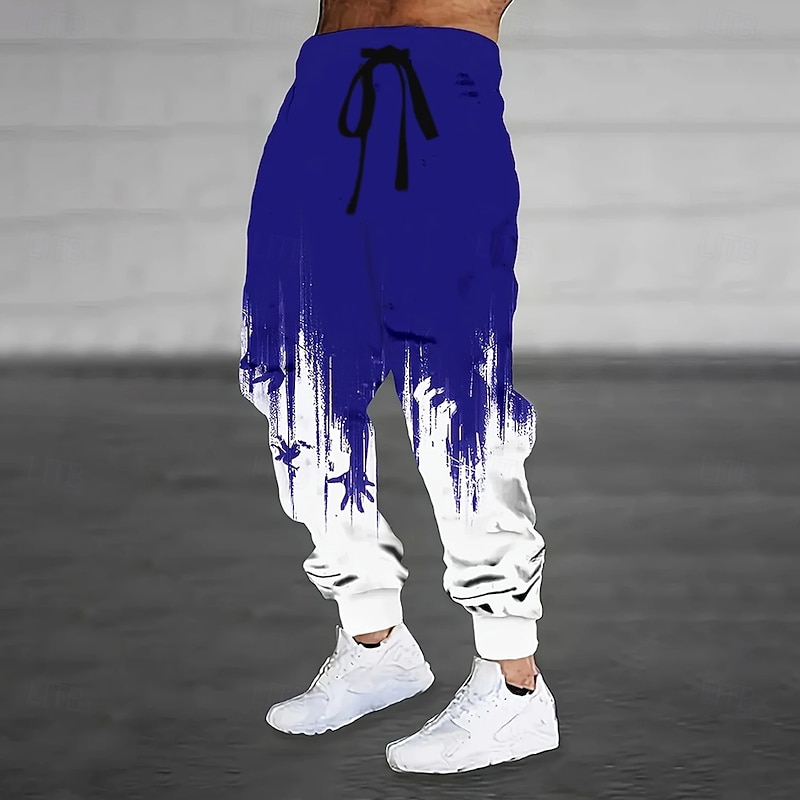 Men's Gradient Dripping Ink Sweatpants Joggers Trousers Mid Waist Drawstring Elastic Waist Casual Jogging Streetwear Workout Athletic Sweatpants with Pockets Spring Fall 3D Print Black Red Purple4