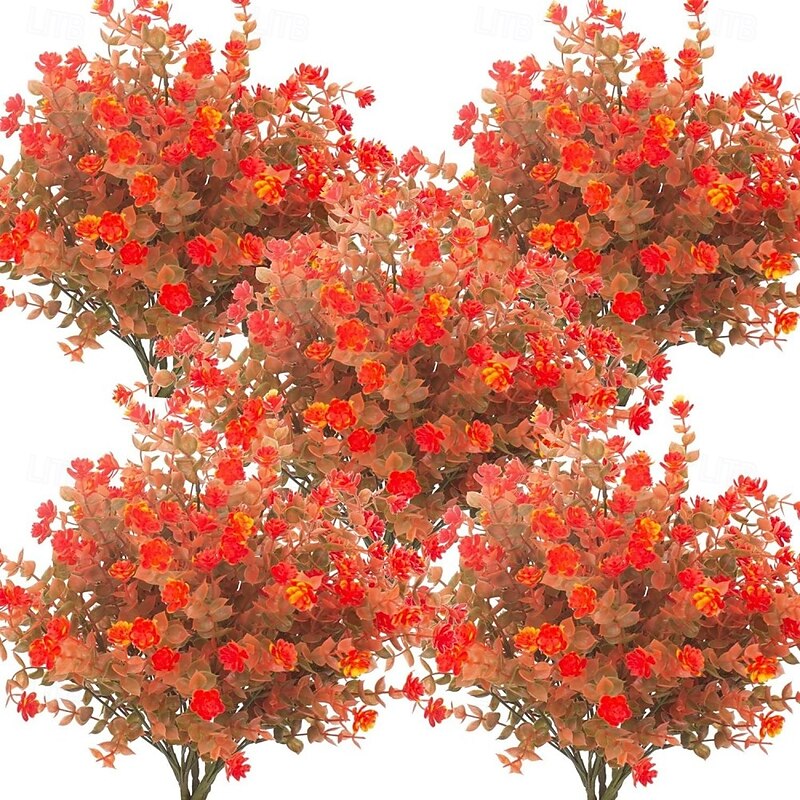 10 Bundles Artificial Fall Flowers (Autumn Orange), UV Resistant Faux Outdoor Plants for Home, Kitchen, Thanksgiving, and Christmas Autumn Decorations