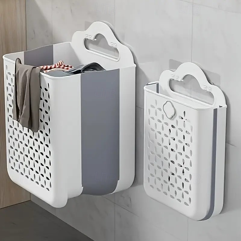 1pc Folding Storage Basket, Space-saving And Convenient to Carry Wall-mounted Telescopic Storage Basket, Can Be Hung On The Wall Or Placed On The Floor, for Storing Toys, Vegetables, Snacks, Bathroom Accessories, Laundry, Sundries