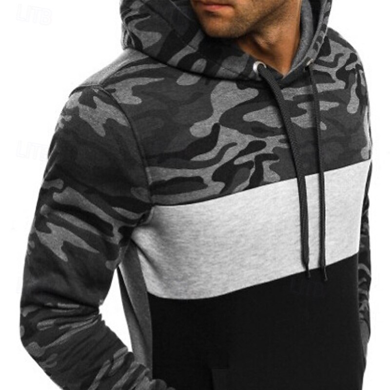 Men's Hoodie Pullover Hoodie Sweatshirt Fleece Hoodie Tactical Hoodie Light Grey Dark Gray Hooded Camouflage Pocket Sports & Outdoor Daily Streetwear Basic Casual Workout Fall Clothing Apparel Hoodies2