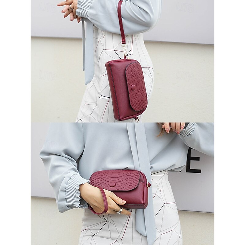Women's Faux Leather Crossbody Wristlet Bag with Croc-Embossed Flap – Elegant Small Shoulder Purse for Daily Use, Travel & Work4
