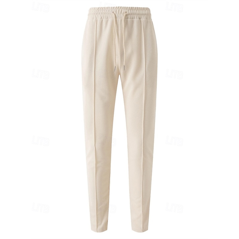 Men's Sweatpants Trousers Pleated Pants Waffle Pants Pocket Elastic Waist Drawstring Plain Comfort Sports Outdoor Daily Fashion Casual Black White Micro-elastic3