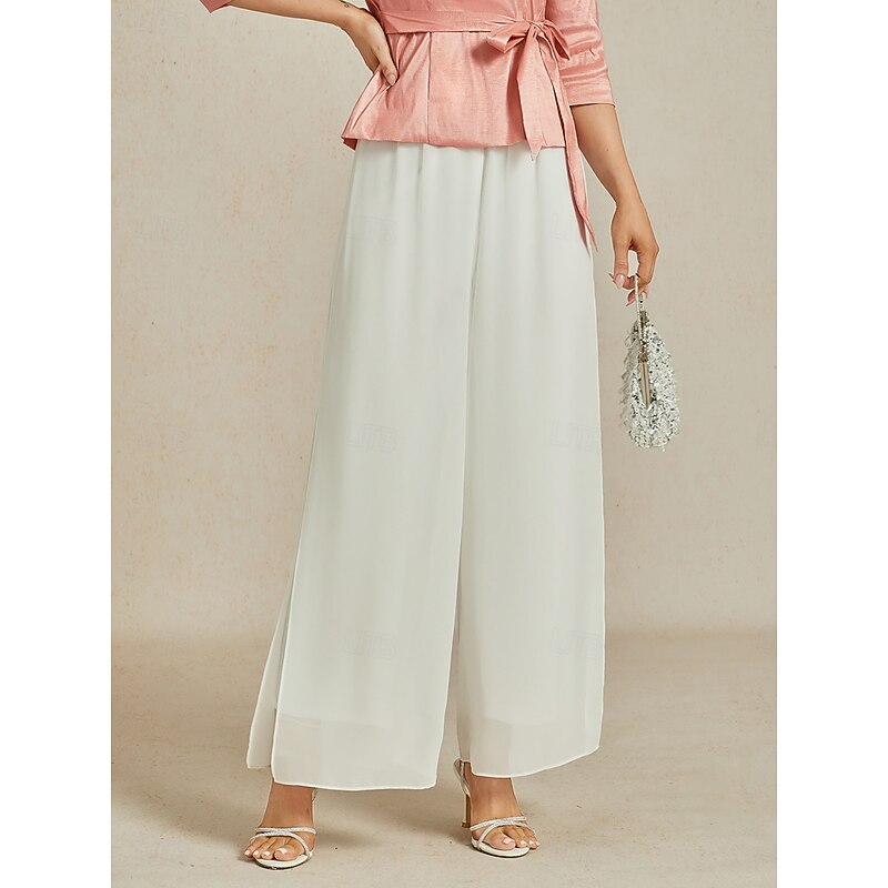 Women's Culottes Wide Leg Straight-Leg Trousers Elegant Stylish Classic Style Full Length Medium Waist Solid Color Elastic Waist Stretchy Wedding Vacation Party White Spring, Fall, Winter, Summer