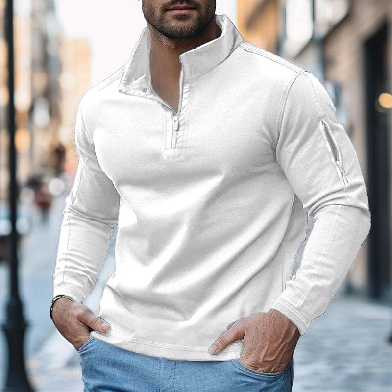 Men's Zip Up Hoodie Zip Sweatshirt Black White Navy Blue Blue Khaki Crew Neck Standing Collar Plain Zip Up Pocket Sports & Outdoor Casual Daily Streetwear Cool Sportswear Fall Fall & Winter Clothing2