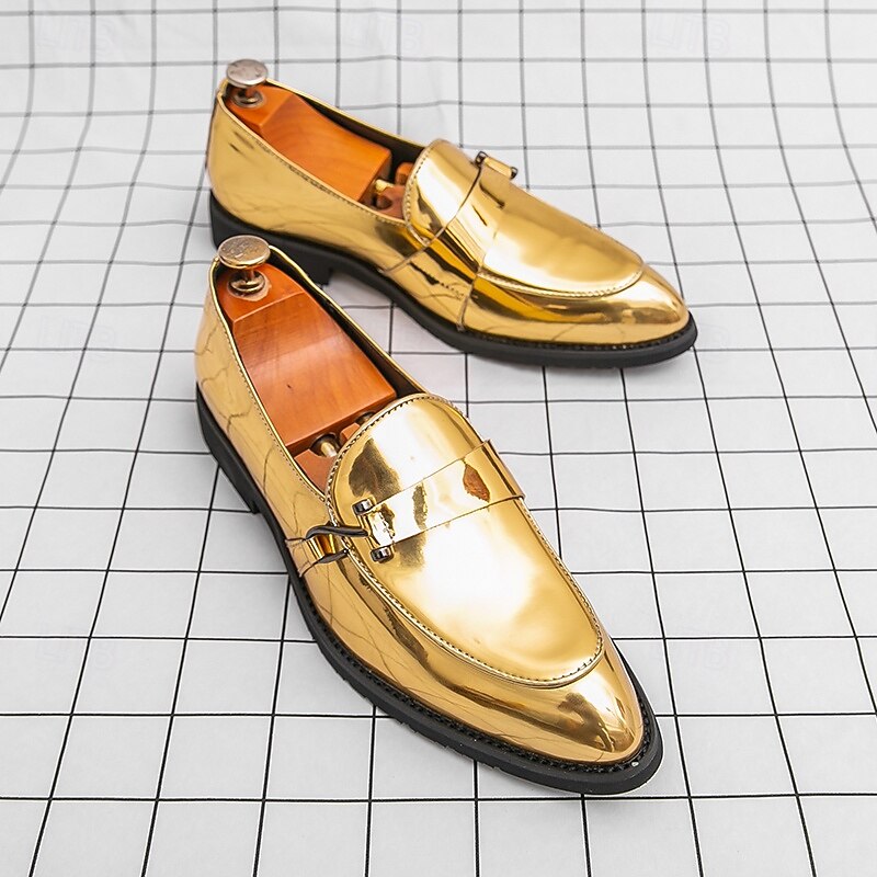 Men's Shiny Gold Bit Loafers – Metallic Slip-On Dress Shoes for Weddings, Evening Galas & Performances3