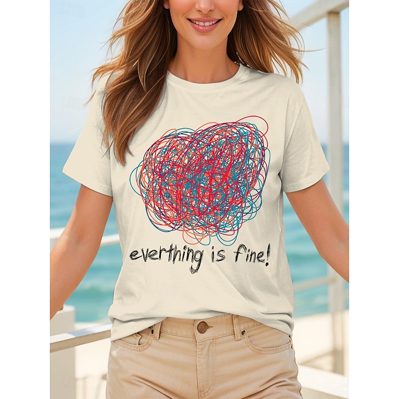 Women's T Shirt Graphic Letter Vintage Stylish Classic Short Sleeve Crew Neck Round Neck Regular Tops Daily Weekend Print Black White Yellow Pink Red Summer Spring