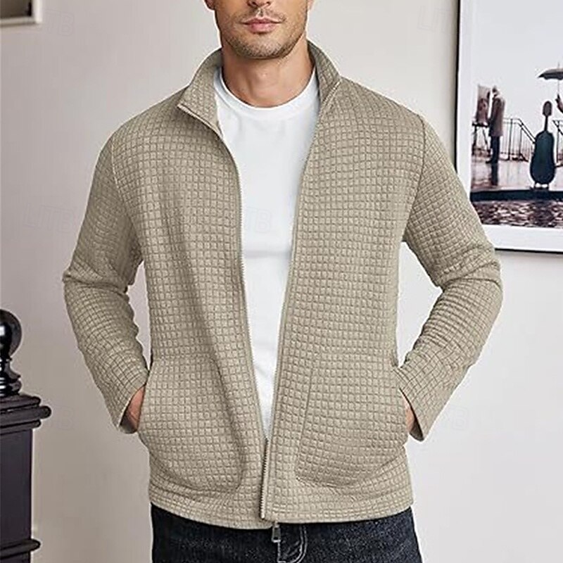 Men's Lightweight Jacket Waffle Jacket Casual Jacket Vacation Daily Pocket Spring Fall Plain Fashion Classic Lapel Regular Black White Wine Khaki Army Green Jacket3