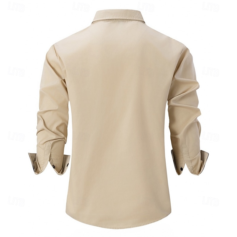 Men's Shirt Dress Shirt Button Down Shirt Non Iron Shirt Button Up Shirt Color Block Wedding Business Light Blue White Wine khaki Long Sleeve Turndown Spring &  Fall All Seasons Clothing Apparel3