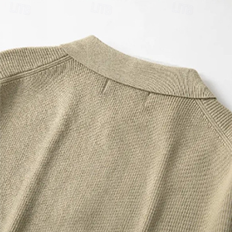 Men's Sweater Cardigan Sweater Ribbed Knit Regular Tops Knitted Plain Fold-over Collar Vacation Fashion Casual Daily Wear Clothing Apparel Spring &  Fall khaki M L XL4
