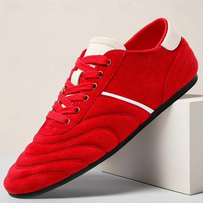 Men's Red Sneakers with Sleek White Stripe, Premium Cowhide Material, Ideal for Fashion-Forward Casual Wear, Street Style and Active Days
