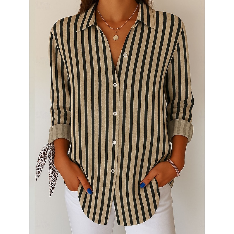 Women's Shirt Button Down Tunic Shirt Collar Long Sleeve Graphic Striped Vintage Tropical Daily V Neck Regular Tops Work Daily s Print White Pink Blue Purple Green Spring2