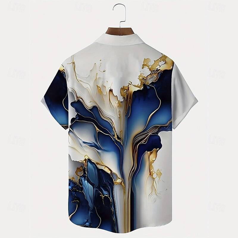 Men's Gradient Waves Marble Shirt Summer Shirt Button Up Shirt Short Sleeve Fashion Casual Outdoor Vacation Dailywear Summer Spring Turndown 3D Print Collared Shirts Front One Pocket White2