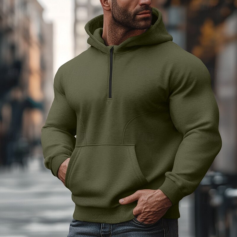 Men's Hoodie Quarter Zip Hoodie Black Army Green Navy Blue Gray Hooded Standing Collar Color Block Zip Up Patchwork Front Pocket Tactical Sports & Outdoor Casual Streetwear Cool Sportswear Spring2