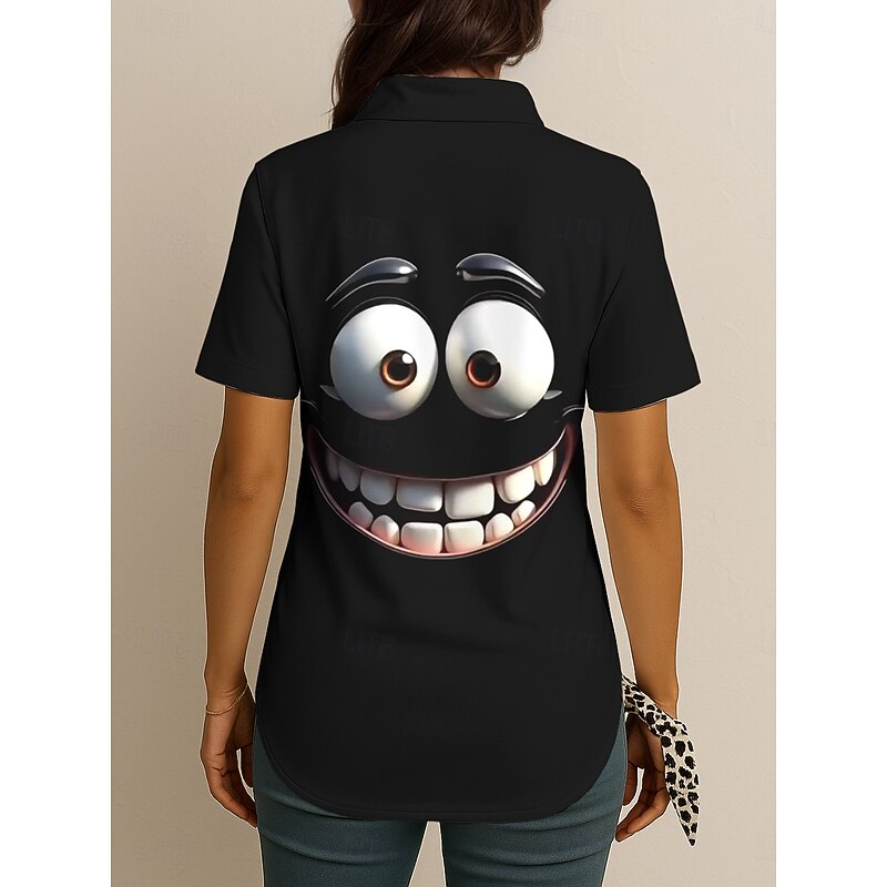 Women's Shirt Long Sleeve Button Down Blouse Graphic 3D Vintage Tropical Daily Short Sleeve Shirt Collar Regular Tops Daily Black Blue Green Rose Pink Summer Spring2