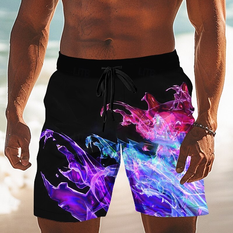 Men's Colorful Flame Swim Trunks Swim Shorts Board Shorts Mid Waist Casual Outdoor Vacation Dailywear Side Pockets Mesh Lining Elastic Drawstring Waist Designer Clothing Apparel3