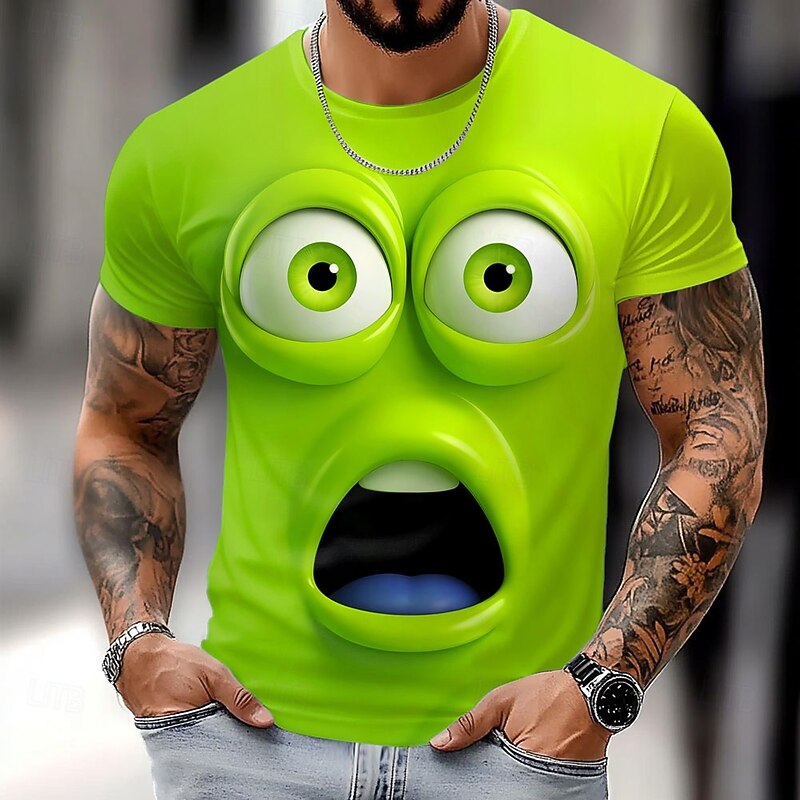 Men's 3D Human face T Shirt Short Sleeve T shirt 3D Print Crew Neck Shirt Fashion Exaggerated Daily Party Street Casual Yellow Light Green Blue Summer Spring All Seasons Clothing Apparel S M L XL XXL2