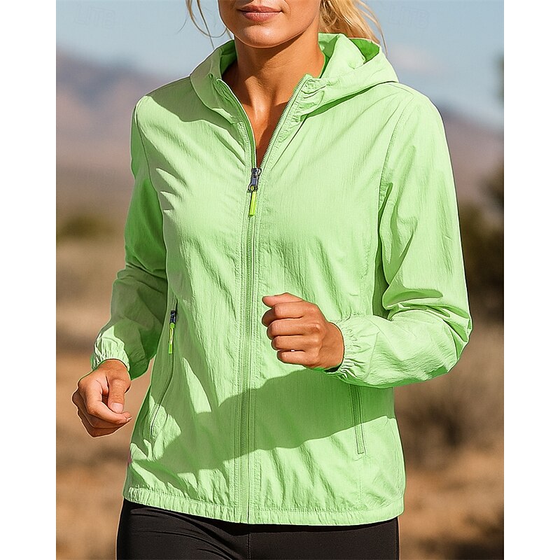Women's Running Jacket Outdoor Jacket Pockets Full Zip Long Sleeve Outerwear Athletic Fall Solid Colored Waterproof Sun Protection Windproof Lightweight Fishing Hiking Running Sportswear Activewear4