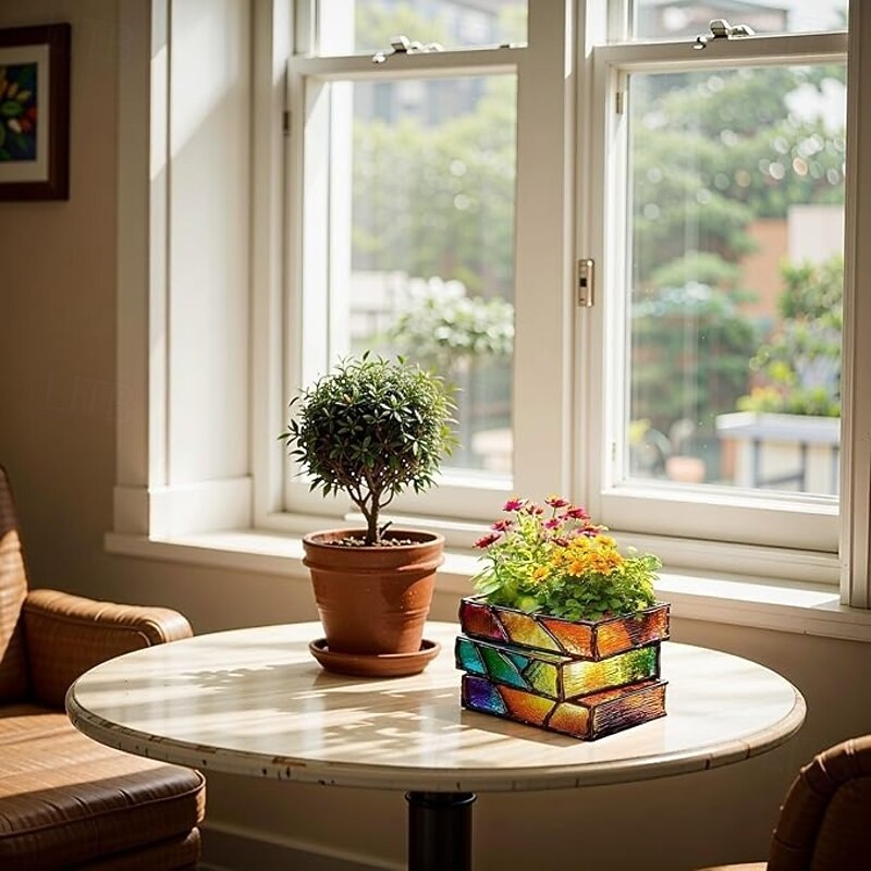 Stacked Book Flower Pot 3/4 Layer Bookshelf Planter Resin Book Shaped Vase Planters for Indoor/Outdoor Decor Ideal Gift for Book Lovers, Writers, Teachers3