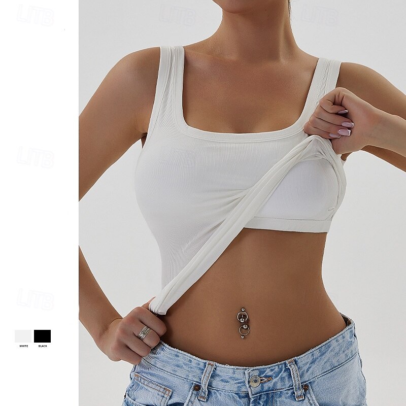 Women's Workout Tank Tops Sports Bra Underwear Medium Support Breathable Wireless Padded Solid / Plain Color Sport Activewear Black White Gym Fitness Yoga