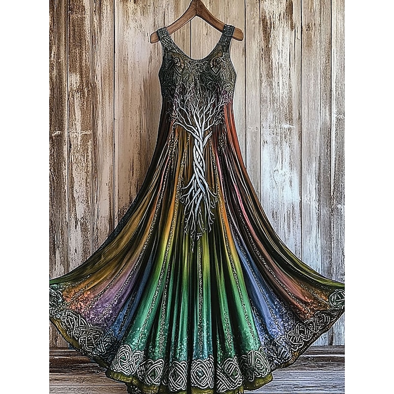 Women's Maxi Dress A Line Dress Off The Shoulder Dress Vacation Casual Party Regular Fit Ombre Graphic Sleeveless Square Neck Purple Orange Green Summer Spring4