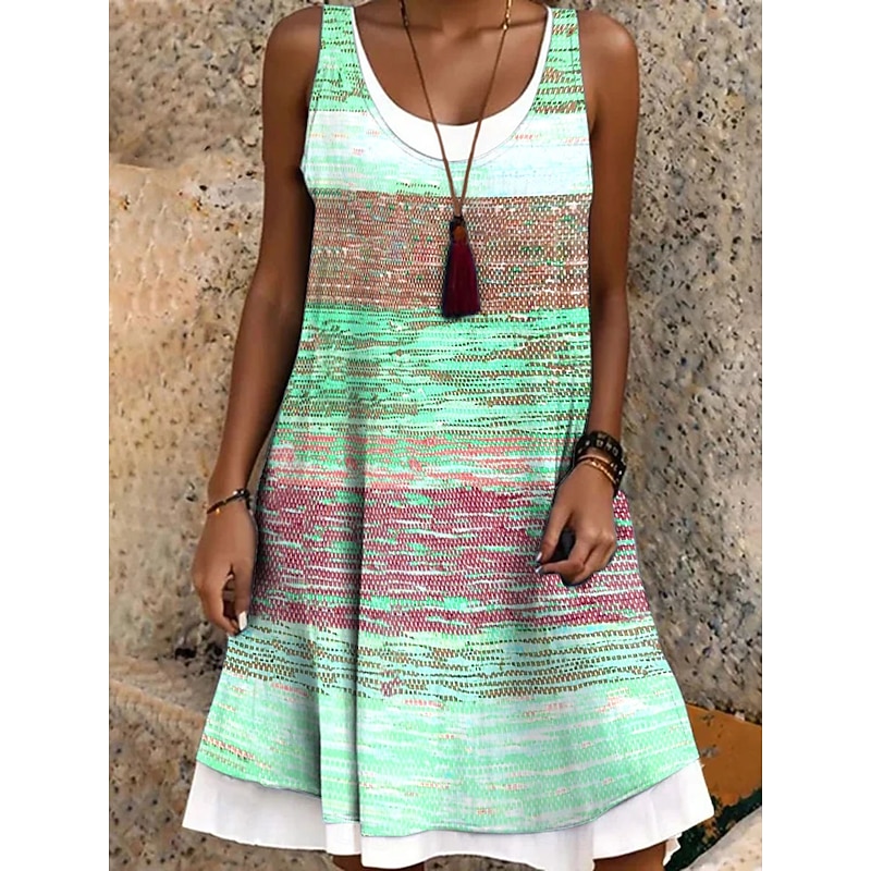 Women's Mini Dress Sundress A Line Dress Off The Shoulder Dress Vacation Casual Boho Daily Loose Fit Graphic Geometric Sleeveless Crew Neck Pink Blue Purple Green Summer Spring Fall4
