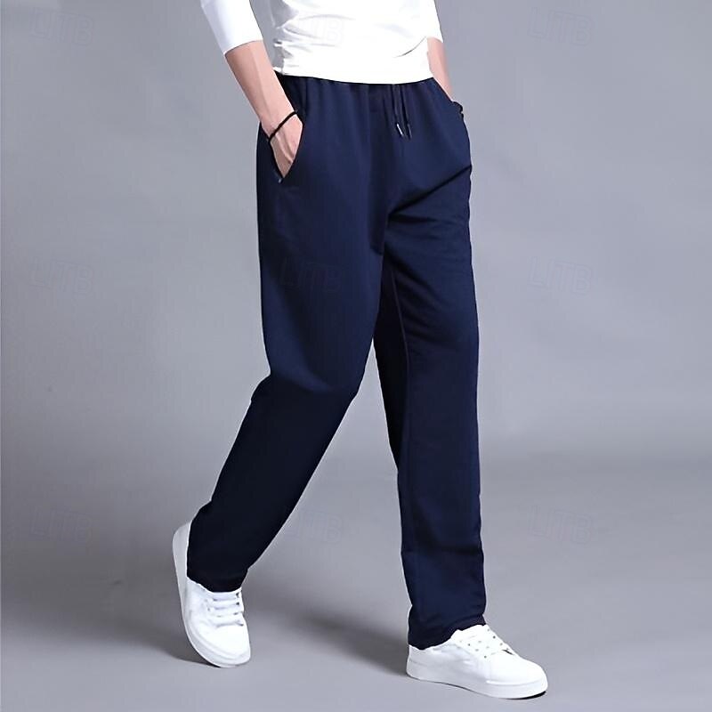 Men's Sweatpants Trousers Baggy Pants Casual Pants Straight Leg Sweatpants Elastic Waist Drawstring Zipper Pocket Plain Comfort Full Length Outdoor Daily Running Simple Classic Style Black Blue