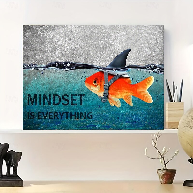 Inspirational Goldfish Shark Canvas Wall Art Poster  Unframed Canvas Print  Office Bedroom Bathroom Decor  Motivational Mindset is Everything Artwork  Home Kitchen Living Room Wall2
