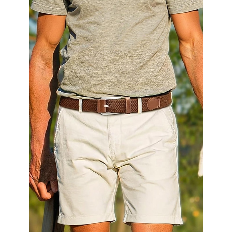 Men's Stretch Braided Belt – Adjustable Woven Polyester Belt with Leather Trim and Metal Buckle for Casual Wear, Golf and Outdoor Activities2